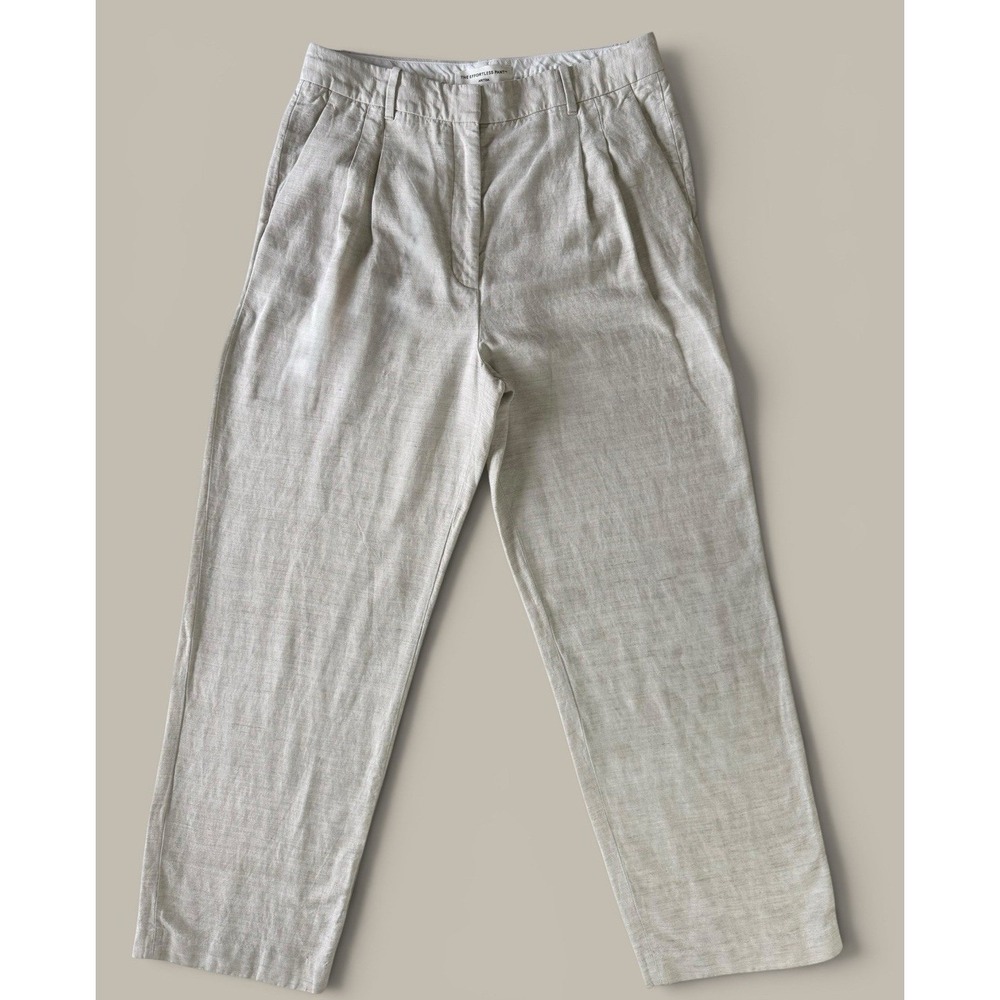 Aritzia Wilfred The Effortless Pant Size 14 Beige Linen Blend Wide Leg Pleated